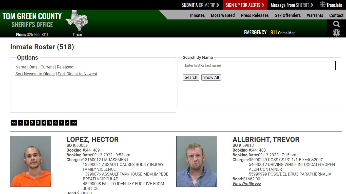 Inmate Roster (510) - Tom Green County Sheriff