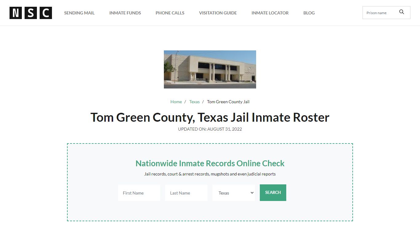 Tom Green County, Texas Jail Inmate List - Nationwide Inmate Lookup ...